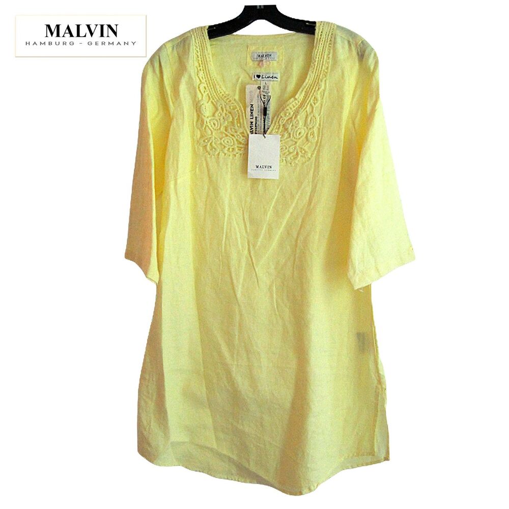 MALVIN Hamburg - Germany NEW Bohemian Crochet Neck 3/4-Sleeve LINEN Dress XL